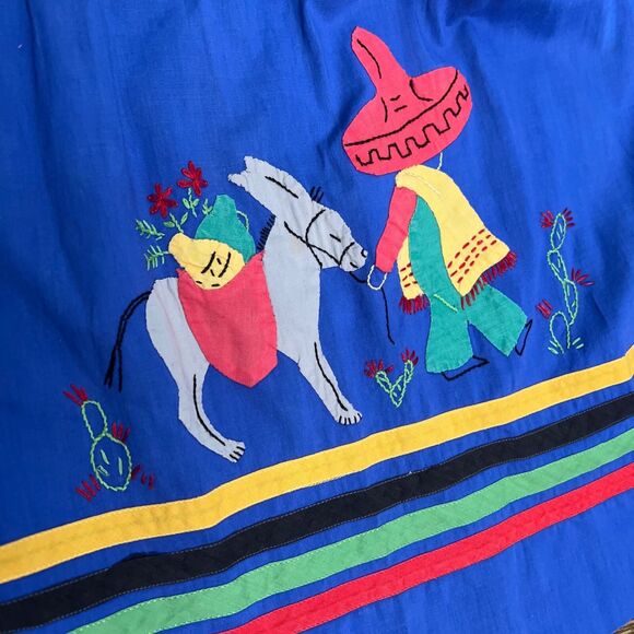 Vintage Mexican Hand Made Apron Appliqué Embroidered Hand Stitched - Picture 4 of 6